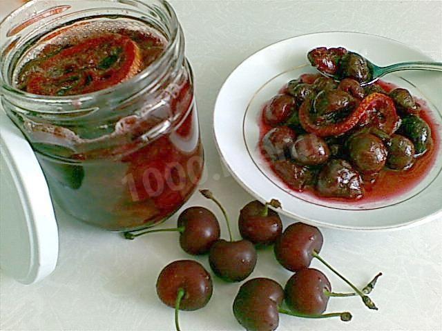 Cherry jam with lemon slices for winter