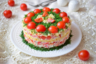 Red Sea salad with crab sticks tomatoes and peppers