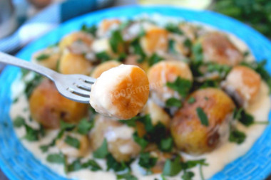 Scallop with potatoes and mushrooms in cream sauce