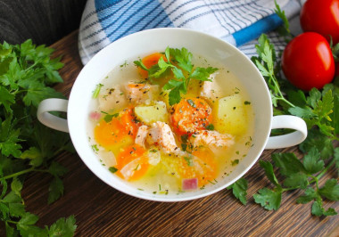 Salmon head fish soup with corn grits