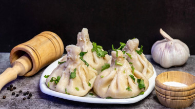 Khinkali on custard dough with meat filling in Georgian