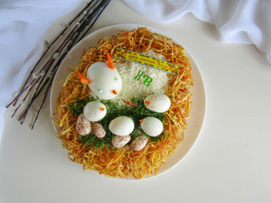 Easter Nest salad with quail eggs