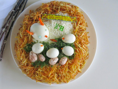 Easter Nest salad with quail eggs