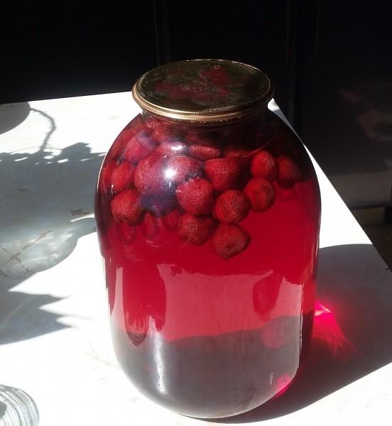 Strawberry compote in jars on winter