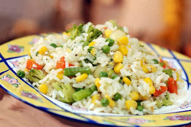 Rice with olive oil and frozen Italian mixture