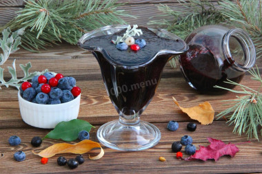 Blueberries mashed with sugar for winter