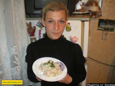 Rice with barley groats and stew