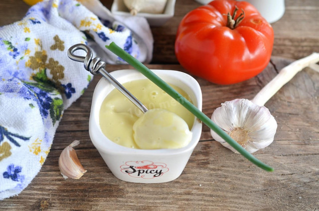 Homemade mayonnaise with egg and vinegar