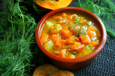 Hokkaido pumpkin soup with bacon.