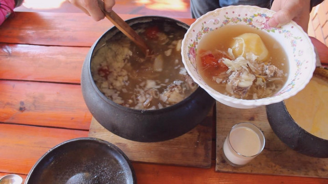 Cabbage soup in a Russian oven