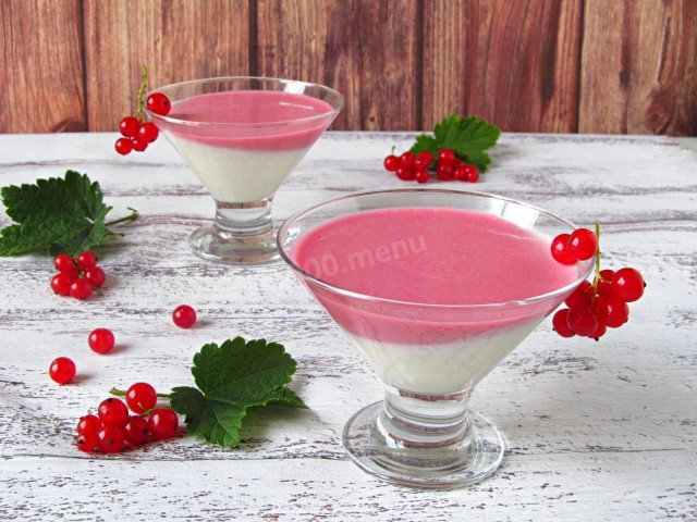 Milk dessert on gelatin with red currant