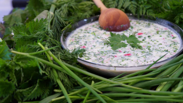 Classic Siberian okroshka with ham