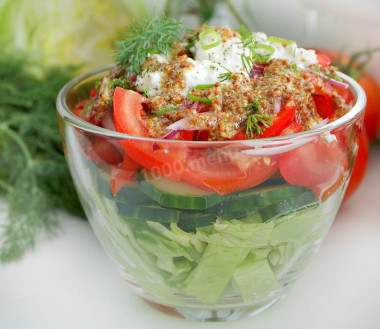 Salad with French mustard tomatoes and cucumbers