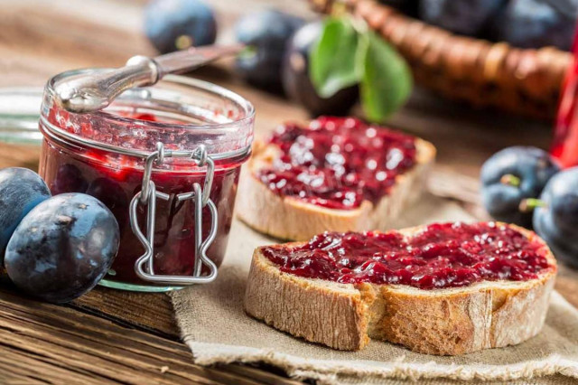 Simple seedless plum jam on winter