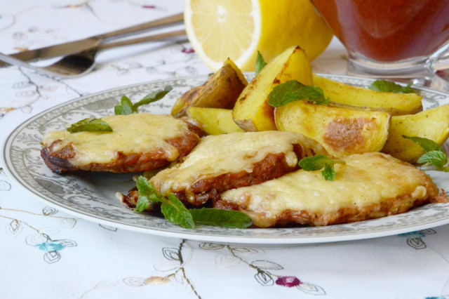 Pork chop with cheese crust