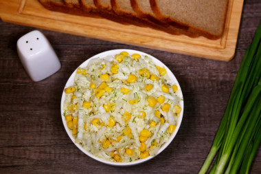 Peking cabbage salad with olive oil and corn