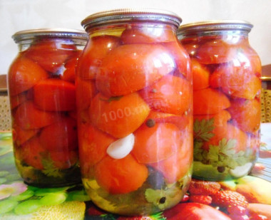 Tomatoes for winter in jelly with parsley and coriander