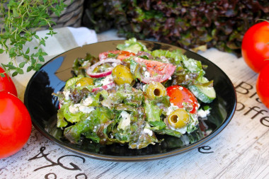 Salad with cottage cheese, tomatoes and herbs