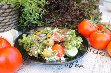 Salad with cottage cheese, tomatoes and herbs