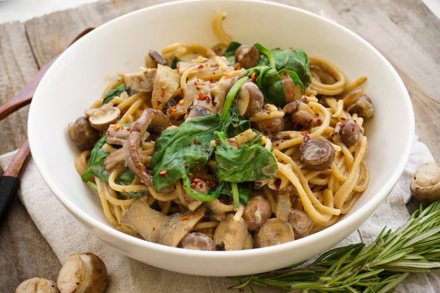 Noodles in mushroom broth