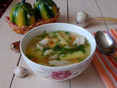 Water soup with pasta and chicken