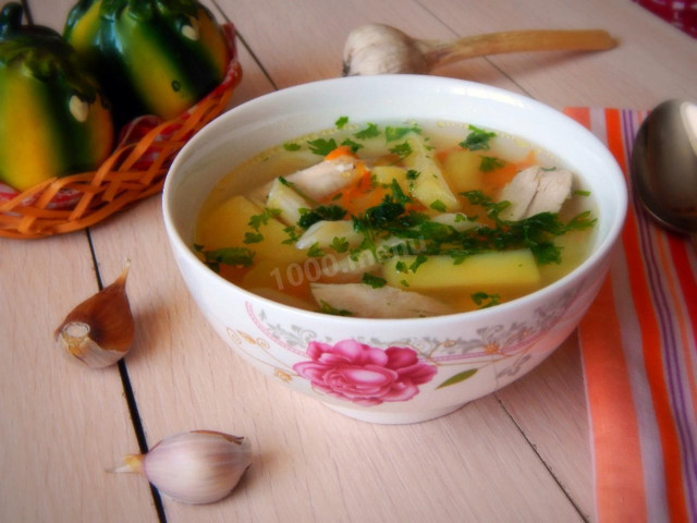 Water soup with pasta and chicken