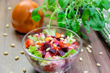 Beetroot salad with chicken fillet and persimmon