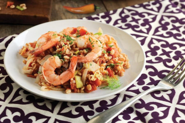 Farro risotto with shrimp