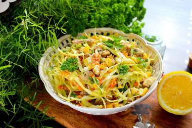 Salad with canned fish, corn and eggs