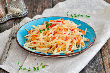 Fresh cabbage salad with carrots as in the dining room with vinegar