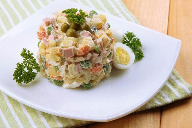 Stolichny salad with sausage