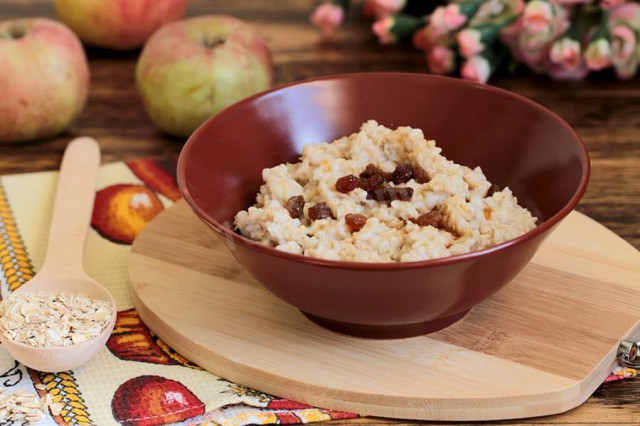 Porridge of oat flakes on water