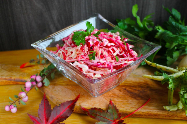 Cabbage salad, daikon and beetroot