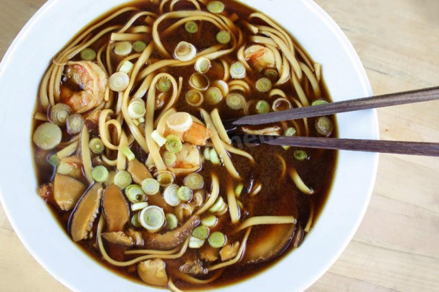 Miso soup with chicken and Udon noodles