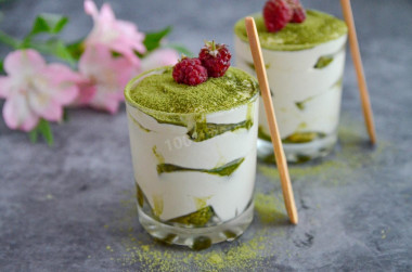 Tiramisu with matcha tea