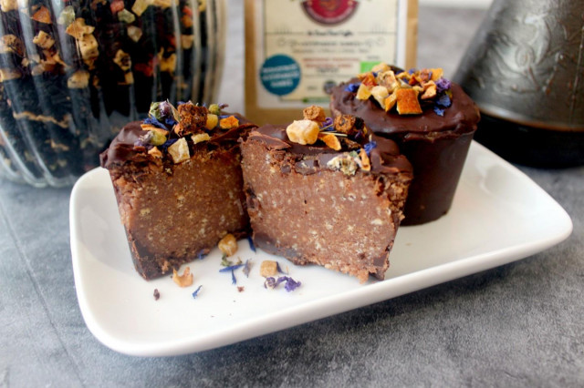 Rum brownies made from cookies in chocolate