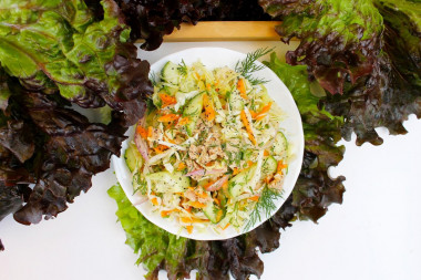 Salad of young cabbage and cod liver