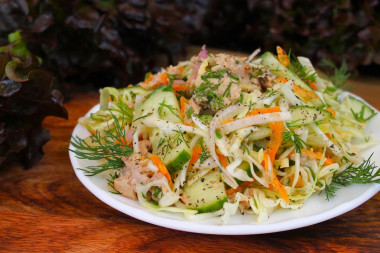 Salad of young cabbage and cod liver