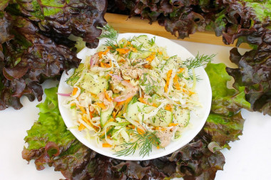 Salad of young cabbage and cod liver