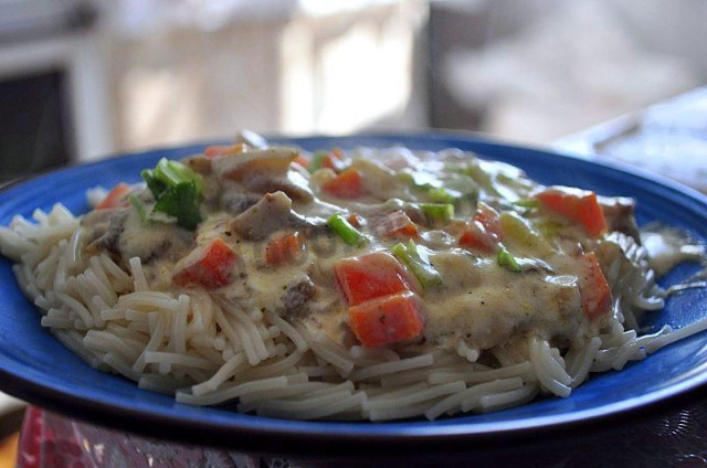 Noodles with mushroom gravy