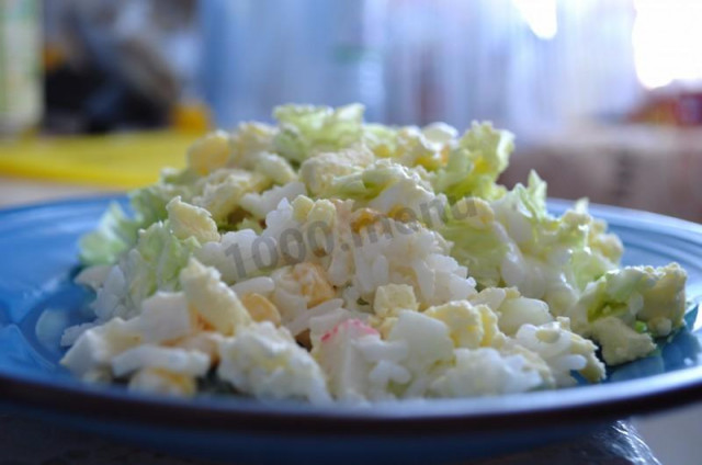 Salad with Peking cabbage, crab sticks and corn