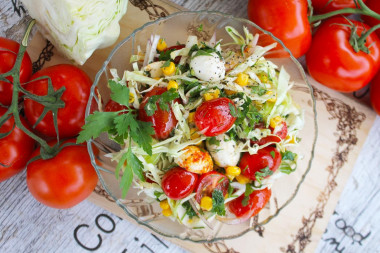 Sauerkraut salad with mozzarella and cherry tomatoes