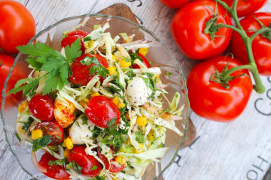 Sauerkraut salad with mozzarella and cherry tomatoes