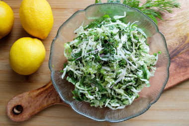 Salad with sorrel from young cabbage