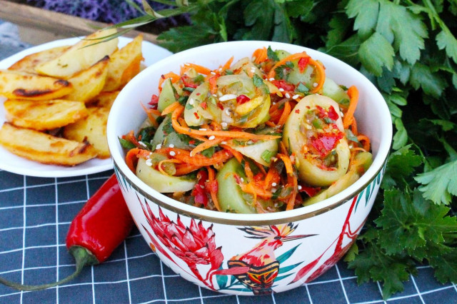 Spicy salad of green tomatoes in Korean