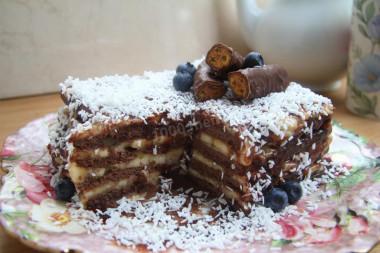 Banana and chocolate chip cookie cake with vanilla cream