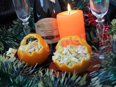 Portioned Chicken salad in oranges