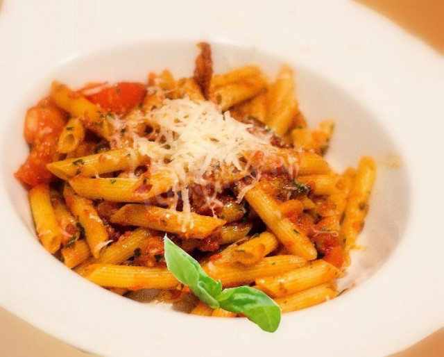 Pasta for dinner with cheese and vegetables