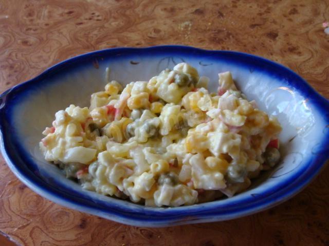 Crab salad with corn and green peas