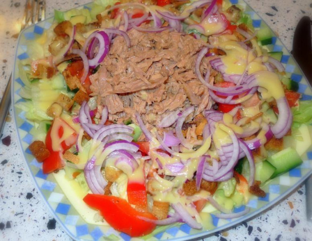 Salad with canned tuna and mayonnaise